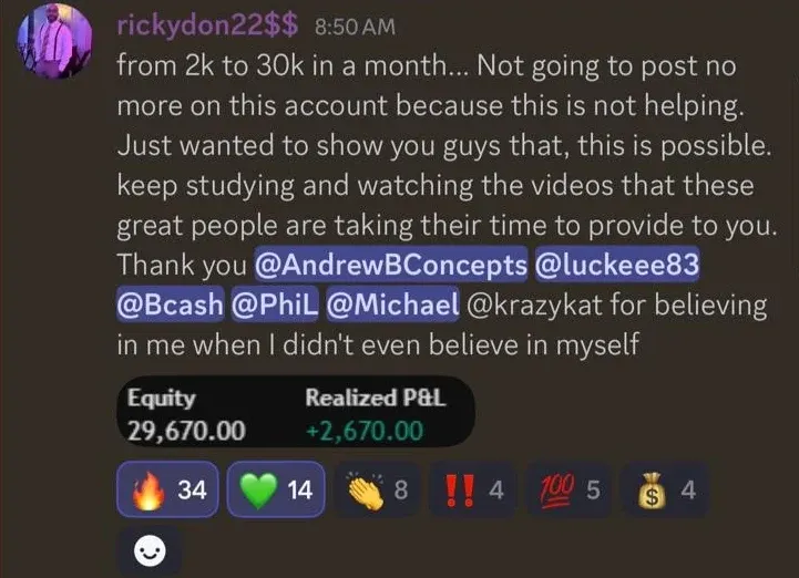 Discord post by rickydon22$$ about growing a small account in a month